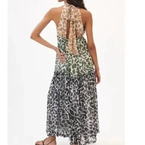 Anthropologie Maeve Keyhole Animal Print Halter Maxi Dress Tiered Large Boho - Picture 11 of 11